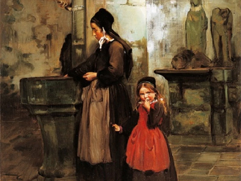 1876-Guy Wilthew - L'acquasantiera nella cappella di Saint-Fiacre